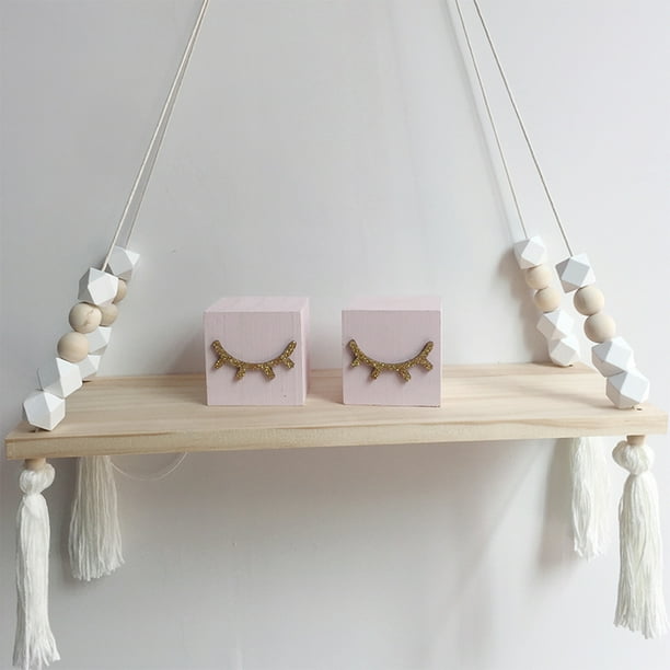 Wall Hanging Shelf Wood Rope Swing Shelves Baby Kids Room Storage Tassel Decor
